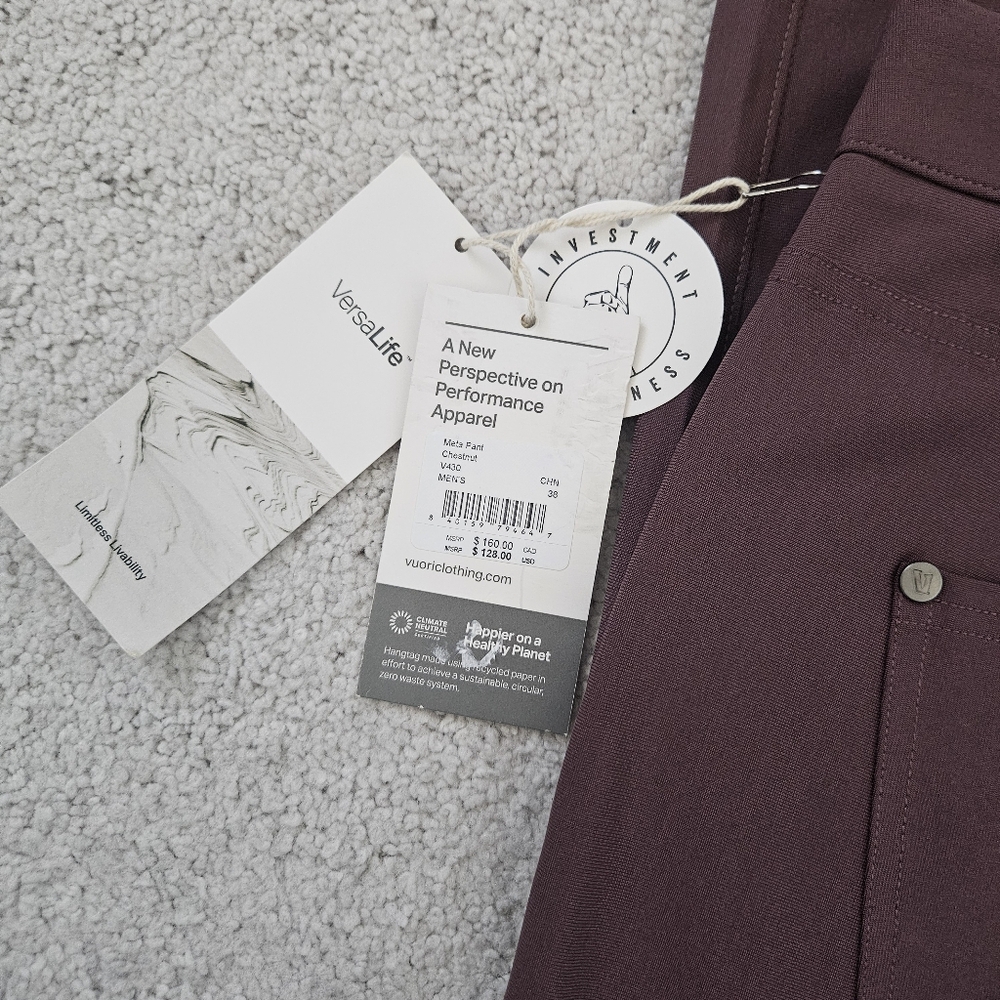 NWT Vuori | Meta Pant Athletic Slim Fit Chesnut 32", Mens 38 - Picture 10 of 10